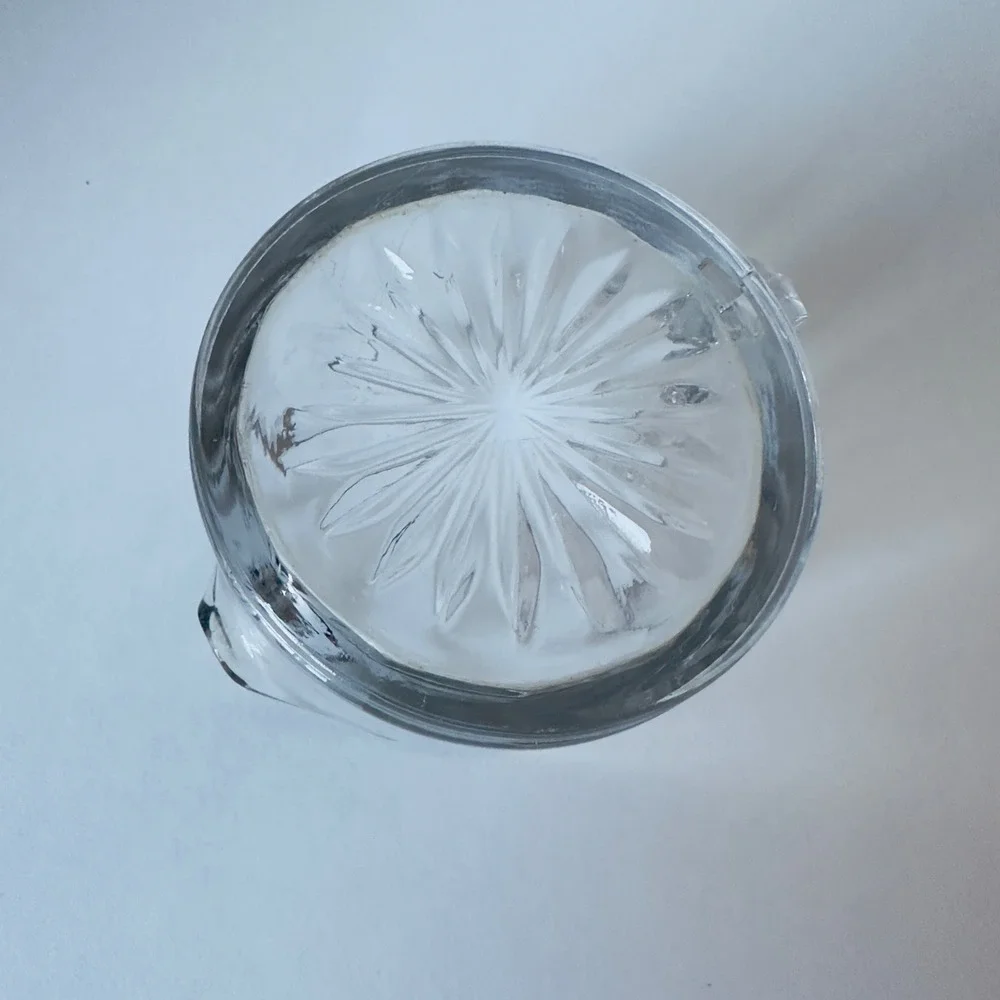 Vintage Clear Etched Glass Cream and Sugar Set Frosted Grape Starburst Base